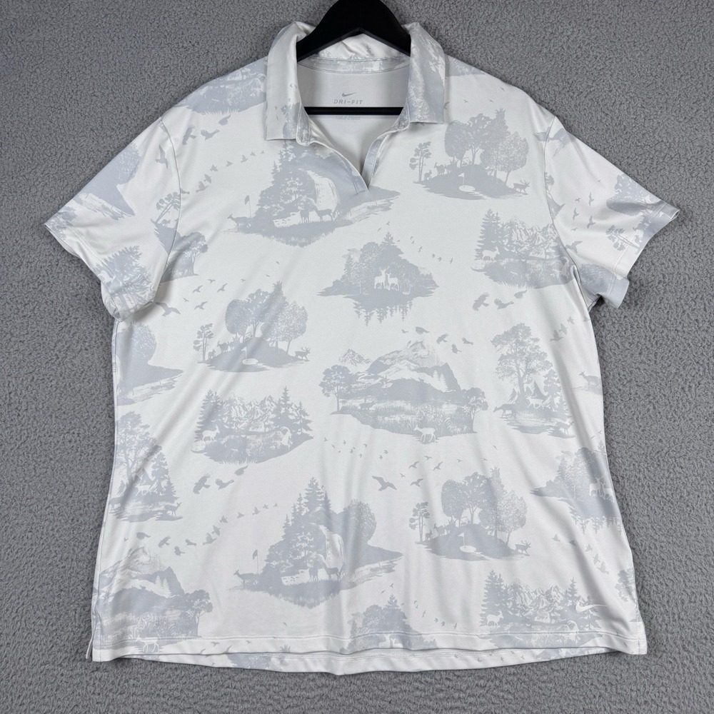 Nike Polo Womens XXL Off White Dri Fit Wilderness Print Golf Shirt AV3678-133